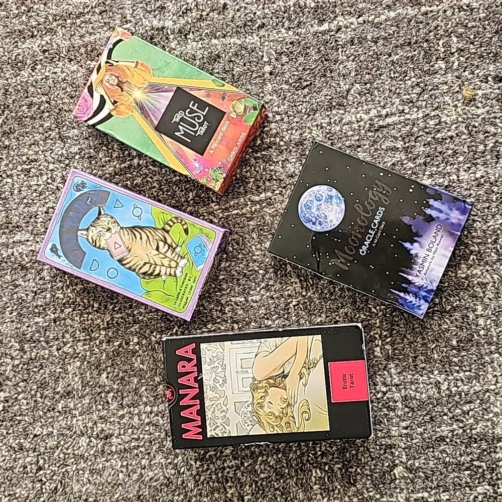 4 packs of tarot manara, cats, muse, moon